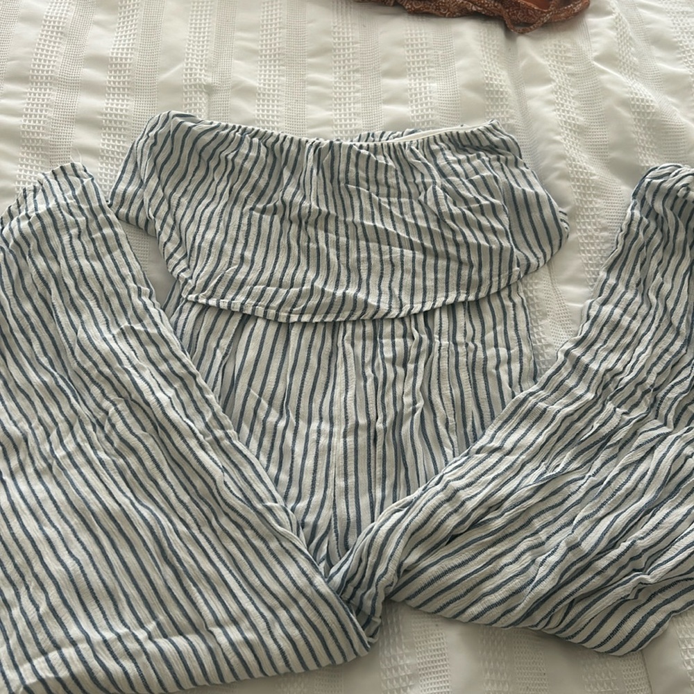 Blue and white striped romper